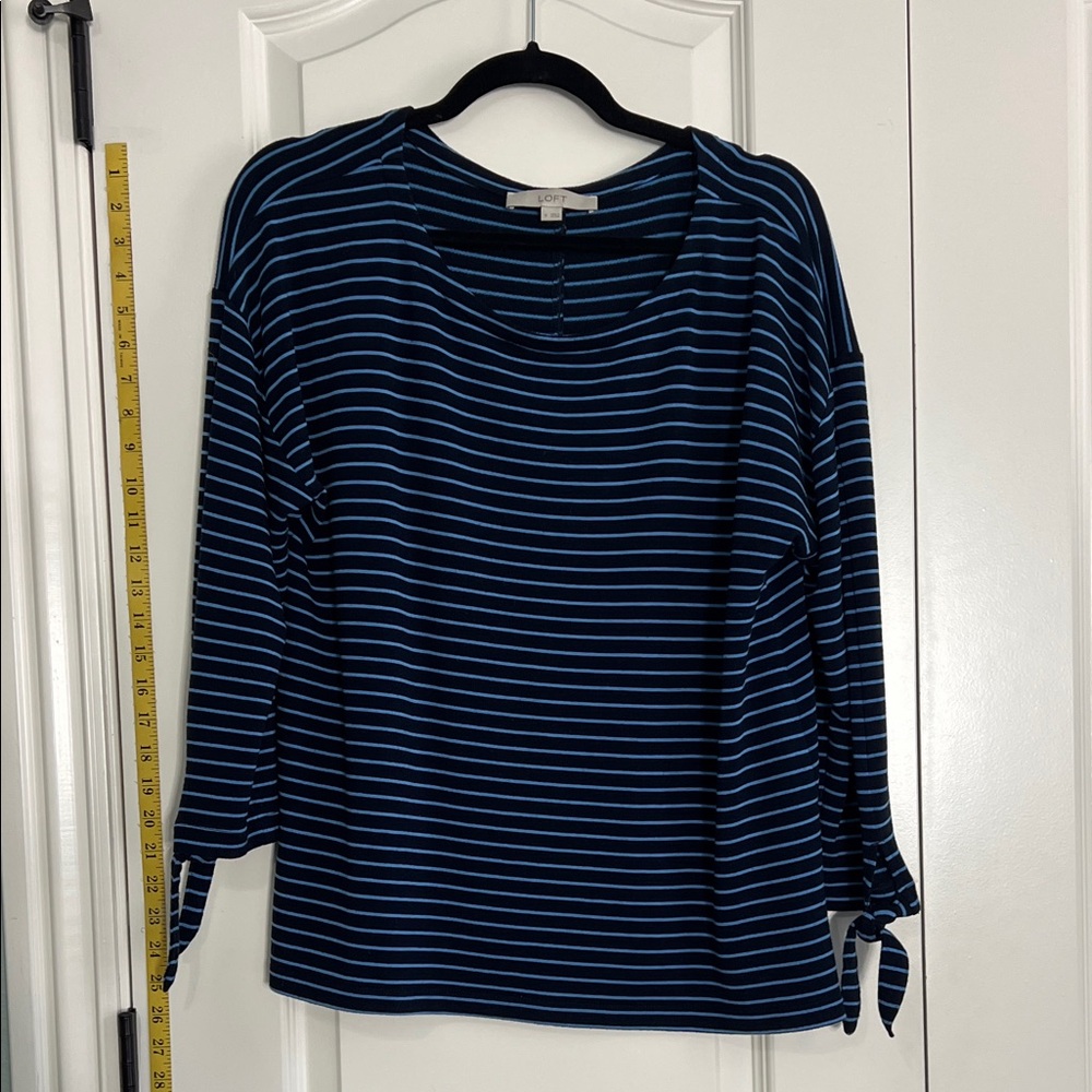 Navy Striped Loft Tie-Sleeve Top, M